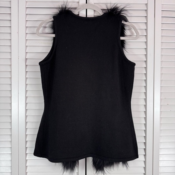 Alberto Makali Real Fox Fur Shawl Wool Blend Open Vest Black Size Medium - Picture 6 of 7